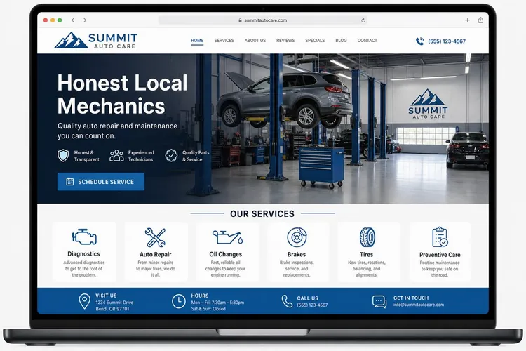 Website mockup for Summit Auto Care, a auto repair business